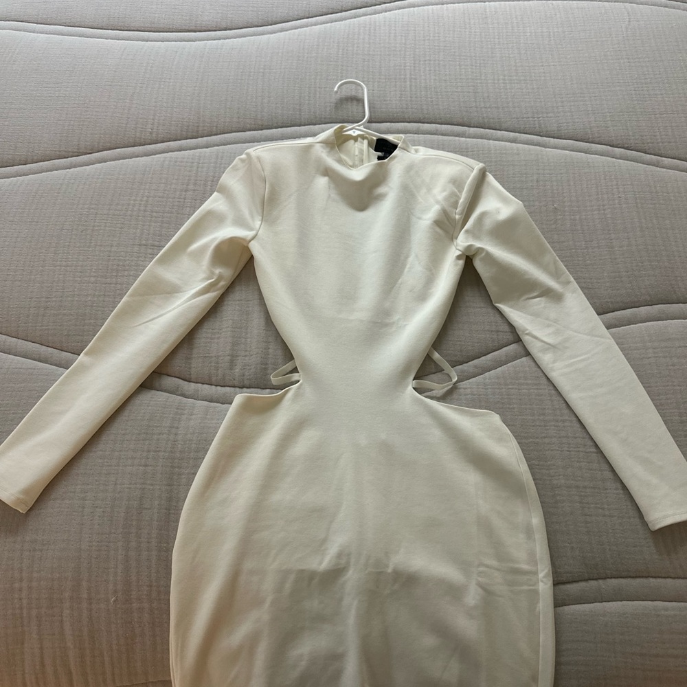 Michael Costello Cream Long Sleeve Bodycon Dress